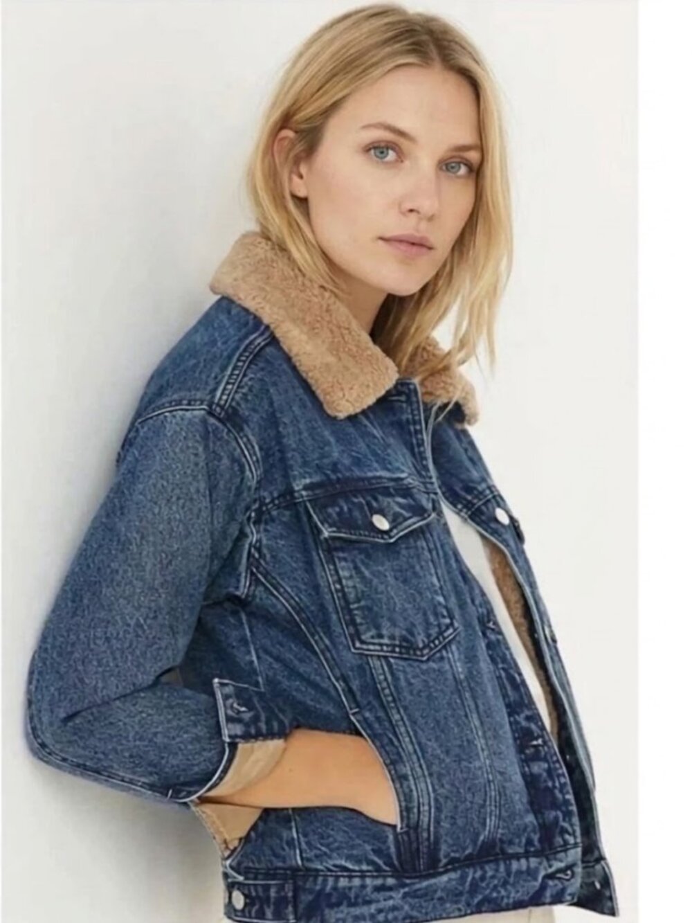 Anthropologie Pilcro Sherpa-Trimmed Denim Jacket Size S $148 NWOT